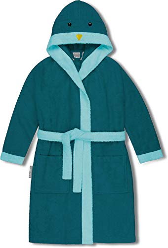 normani Kinder-Bademantel aus 100% Bio-Baumwolle mit Kapuze | Mit oder ohne Tierbestickung Farbe Blau/Pinguin Größe 146/152 von normani