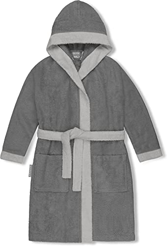 normani Kinder-Bademantel aus 100% Bio-Baumwolle mit Kapuze | Frottee Kapuzenbademantel mit oder ohne Tierbestickung Farbe Grau Größe 158/164 von normani