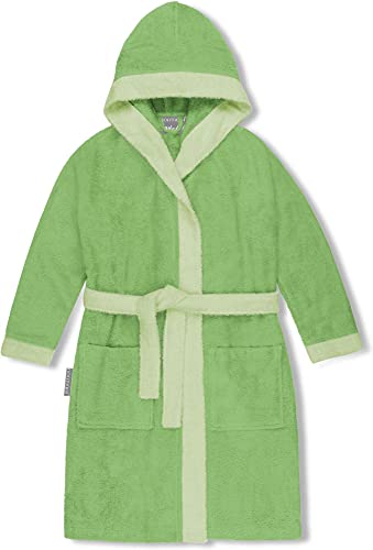 normani Kinder-Bademantel aus 100% Bio-Baumwolle mit Kapuze | Mit oder ohne Tierbestickung Farbe Grün Größe 122/128 von normani