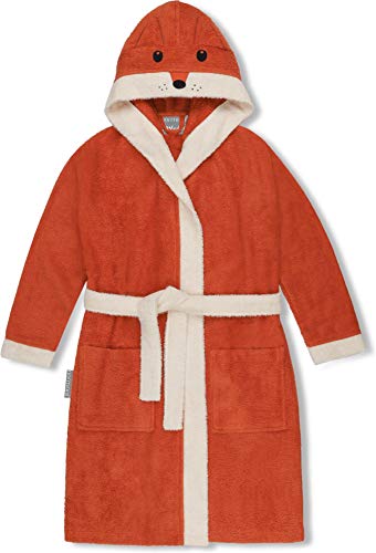 normani Kinder-Bademantel aus 100% Bio-Baumwolle mit Kapuze | Mit oder ohne Tierbestickung Farbe Orange/Fuchs Größe 122/128 von normani