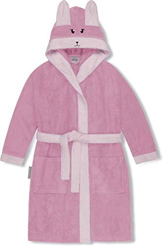 normani Kinder-Bademantel aus 100% Bio-Baumwolle mit Kapuze | Frottee Kapuzenbademantel mit oder ohne Tierbestickung Farbe Rosa/Alpaka Größe 110/116 von normani