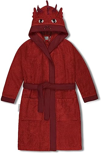 normani Kinder-Bademantel aus 100% Bio-Baumwolle mit Kapuze | Frottee Kapuzenbademantel mit oder ohne Tierbestickung Farbe Rot/Drache Größe 122/128 von normani