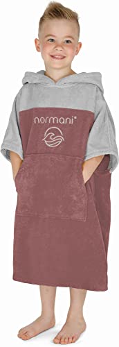 normani Kinder Badeponcho - Badehandtuch aus 100% Bio-Baumwolle - Surfer Poncho mit Kapuze für Jungen und Mädchen 0-13 Jahren Farbe Altrosa Größe 0-2 Jahre von normani