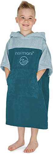 normani Kinder Badeponcho - Badehandtuch aus 100% Bio-Baumwolle - Surfer Poncho für Jungen und Mädchen 0-13 Jahren Farbe Dunkelblau Größe 10-13 Jahre von normani