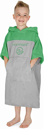 normani Kinder Badeponcho - Badehandtuch aus 100% Bio-Baumwolle - Surfer Poncho für Jungen und Mädchen 0-13 Jahren Farbe Froschgrün Größe 0-2 Jahre von normani