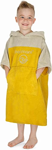 normani Kinder Badeponcho - Badehandtuch aus 100% Bio-Baumwolle - Surfer Poncho mit Kapuze für Jungen und Mädchen 0-13 Jahren Farbe Lemon Größe 2-5 Jahre von normani