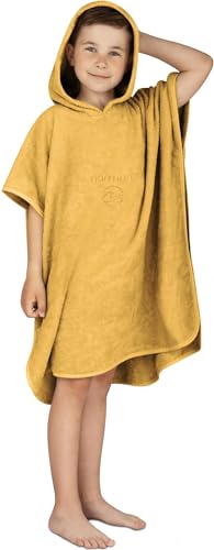 normani Kinder-Badeponcho Strandponcho - Handtuch-Poncho aus 100% natürlicher Bio-Baumwolle Handtuch Cape Badetuch mit Kapuze für Jungen und Mädchen 2-13 Jahre Farbe Gelb Größe 75 x 75 cm von normani
