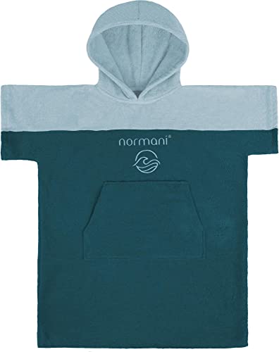normani Kinder Badeponcho - Strandponcho aus Bio-Baumwolle - Handtuch-Poncho mit Kapuze für Jungen und Mädchen von 0-13 Jahren - Bademantel aus schadstofffreiem Material Farbe Petrol Größe 6-9 Jahre von normani
