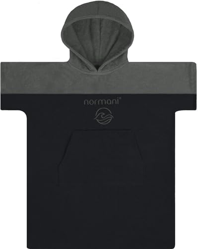 normani Kinder Badeponcho - Strandponcho aus Bio-Baumwolle - Handtuch-Poncho mit Kapuze für Jungen und Mädchen von 0-13 Jahren - Bademantel aus schadstofffreiem Material Farbe Schwarz Größe 6-9 Jahre von normani