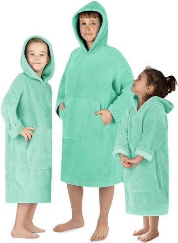 normani Kinder Langarm Badeponcho - Frottee Kapuzenhandtuch für Jungen und Mädchen Farbe Minze Größe 6-9 Jahre von normani