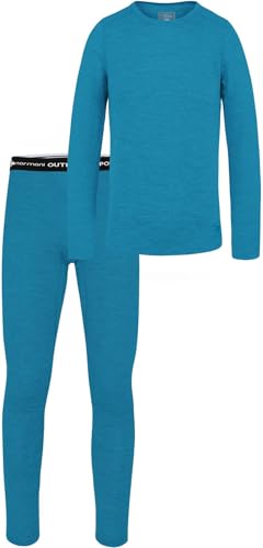 normani Kinder Merino Thermounterwäsche aus 100% Bio-Merinowolle Sportunterwäsche Ski-Funktionsunterwäsche Winter SkiSet Langarmshirt und Unterhose für Jungen und Mädchen Farbe Blau Größe 158-164 von normani