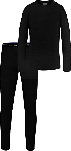 normani Kinder Merino Thermounterwäsche aus 100% Bio-Merinowolle Sportunterwäsche Ski-Funktionsunterwäsche Winter SkiSet Langarmshirt und Unterhose für Jungen und Mädchen Farbe Schwarz Größe 122-128 von normani