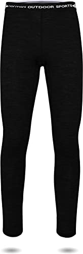 normani Kinder Merino Unterhose Kinderhose Skihose Thermounterhose Funktionshose Thermounterwäsche Baselayer aus 100% Bio-Merinowolle für Junge und Mädchen Farbe Schwarz Größe 134-140 von normani