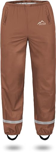 normani Kinder-Regenhose 2-Wege-Stretch Überziehhose Unisex für Jungen und Mädchen ungefüttert - Wasserdicht (Wassersäule: 5000 mm, Winddicht und Atmungsaktiv Farbe Braun Größe 134 von normani