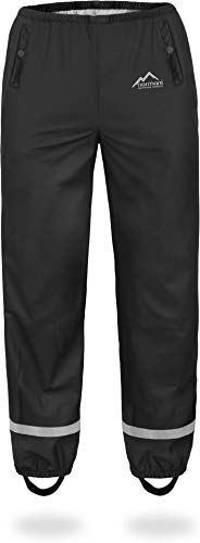 normani Kinder-Regenhose 2-Wege-Stretch Überziehhose Unisex für Jungen und Mädchen ungefüttert - Wasserdicht (Wassersäule: 5000 mm, Winddicht und Atmungsaktiv Farbe Schwarz Größe 140 von normani