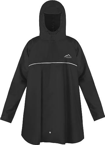 normani Kinder Regenponcho Regenjacke mit Ärmeln und Kapuze - 12.000 mm Wassersäule und 3M™ Scotchlite™ Reflektor - Regencape für Junge und Mädchen Farbe Schwarz von normani