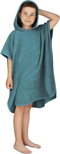 normani Kinder-Badeponcho Strandponcho - Handtuch-Poncho aus 100% natürlicher Bio-Baumwolle Handtuch Cape Badetuch mit Kapuze für Jungen und Mädchen 2-13 Jahre Farbe Petrol Größe 75 x 75 cm von normani