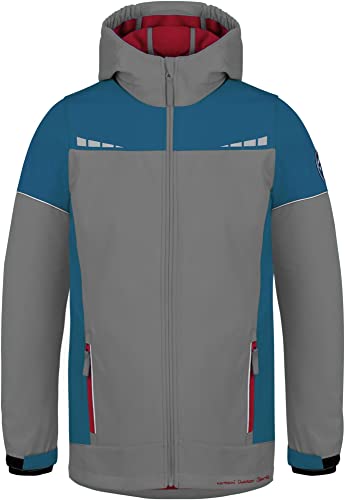 normani Kinder Winterjacke Wasserdichte Softshelljacke Skijacke Übergangsjacke Outdoorjacke mit Kapuze für Junge und Mädchen - Wassersäule: 11.000 mm Farbe Grau/Blau/Rot Größe 122-128 von normani