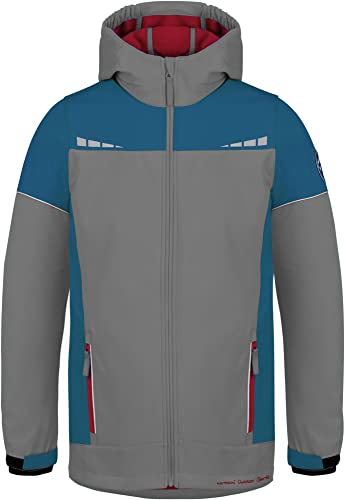 normani Kinder Winterjacke Wasserdichte Softshelljacke Skijacke Übergangsjacke Outdoorjacke mit Kapuze für Junge und Mädchen - Wassersäule: 11.000 mm Farbe Grau/Blau/Rot Größe 134-140 von normani