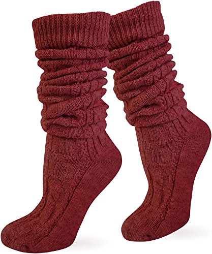 normani Kurze oder Lange Trachtensocken Trachtenstrümpfe Zopf Muster Socken meliert Farbe Burgund extra lang Größe 43/46 von normani