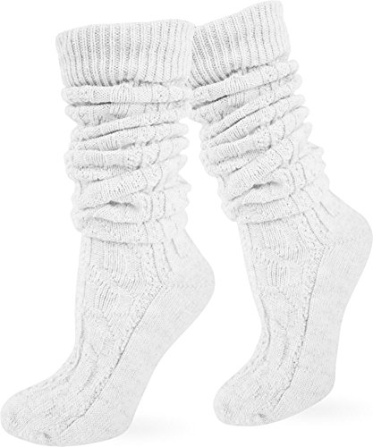 normani Kurze oder Lange Trachtensocken Trachtenstrümpfe Zopf Muster Socken meliert Farbe Weiß extra lang Größe 39/42 von normani