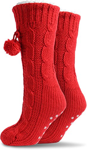 normani Kuschel-Hausschuhe mit ABS in versch. Farben - Super Flauschige Damenhausschuhe Farbe Rot Größe 36/40 von normani