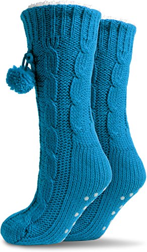 normani Kuschel-Hausschuhe mit ABS in versch. Farben - Super Flauschige Damenhausschuhe Farbe Türkis Größe 40/44 von normani