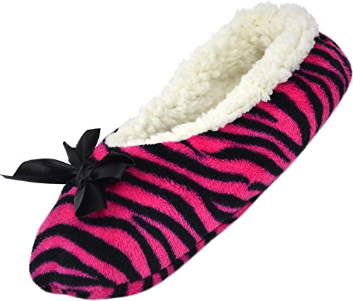 normani Kuschelige Damen Slipper für Zuhause mit tollem Motivdruck und ABS Farbe Zebra/Pink Größe 39/42 von normani