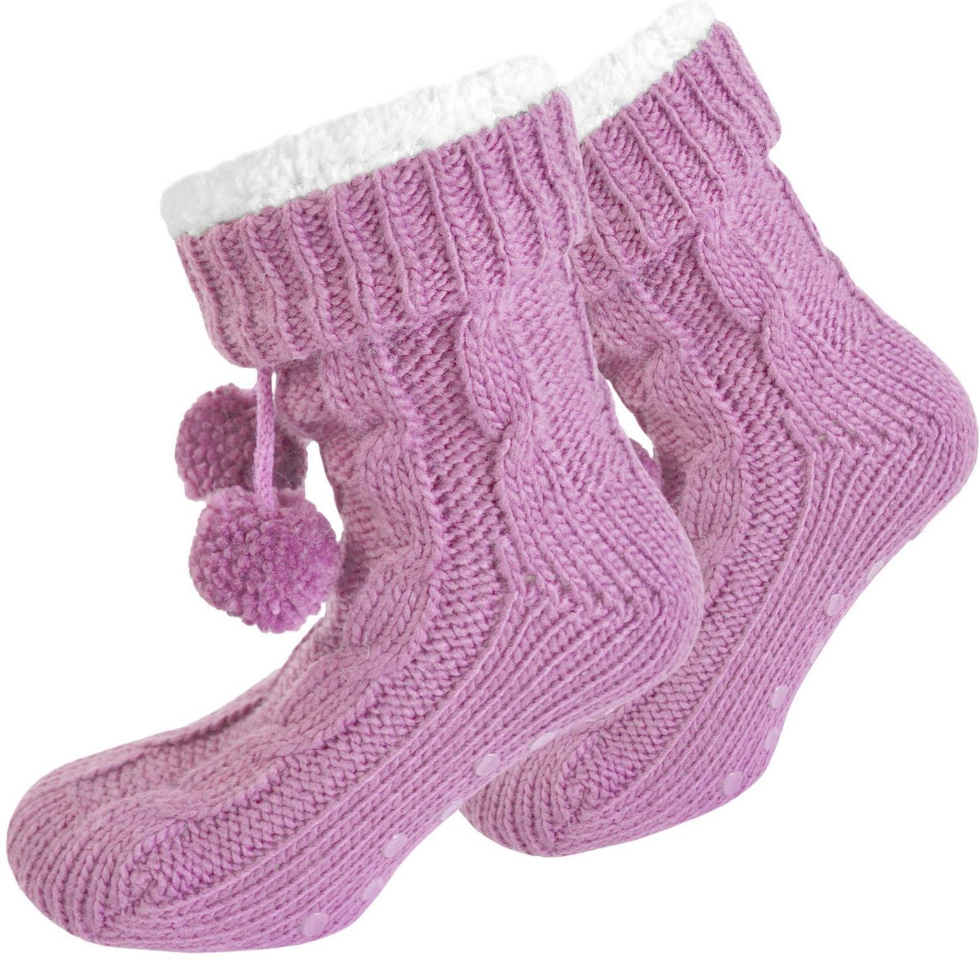 normani Kuschelsocken Strick-Hausschuhe mit Bommeln und ABS (1 Paar) dickes, kuscheliges Futter von normani