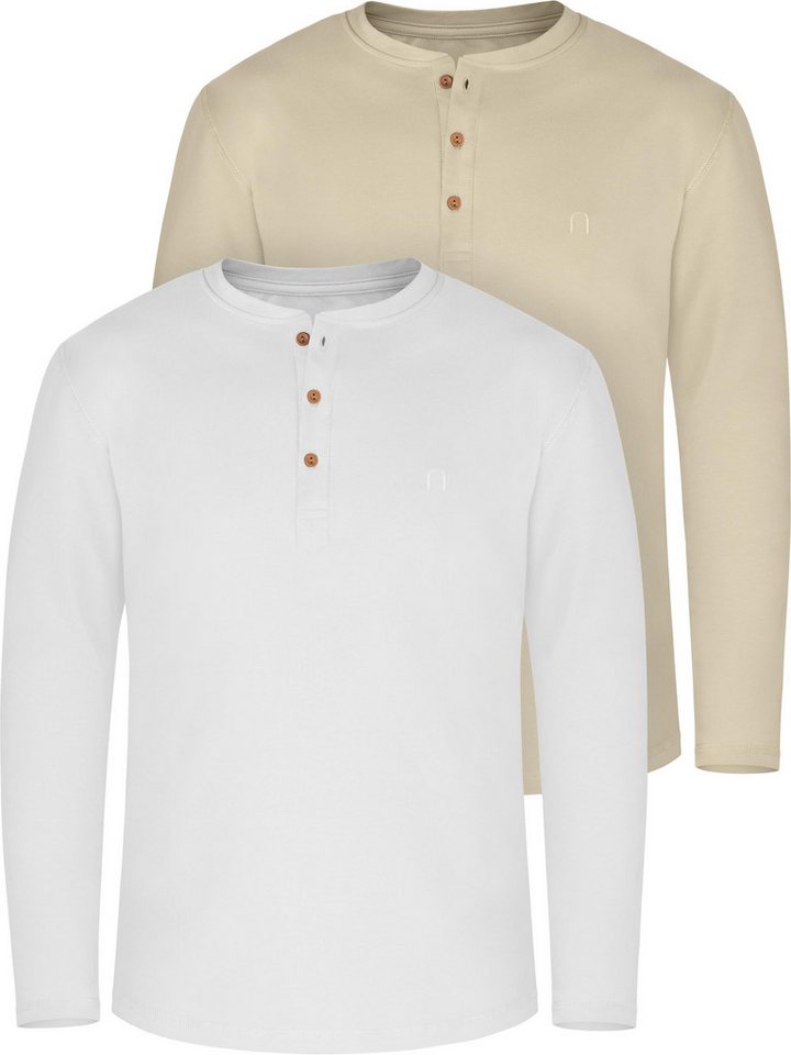 normani Langarmshirt 2er Set Herren Langarm Shirts aus Bio-Baumwolle Basic Henley Shirt für Männer GOTS-zertifiziert von normani