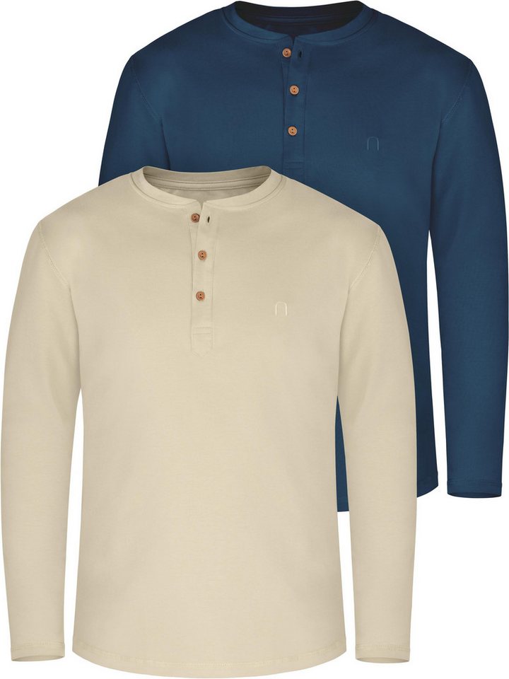 normani Langarmshirt 2er Set Herren Langarm Shirts aus Bio-Baumwolle Basic Henley Shirt für Männer GOTS-zertifiziert von normani