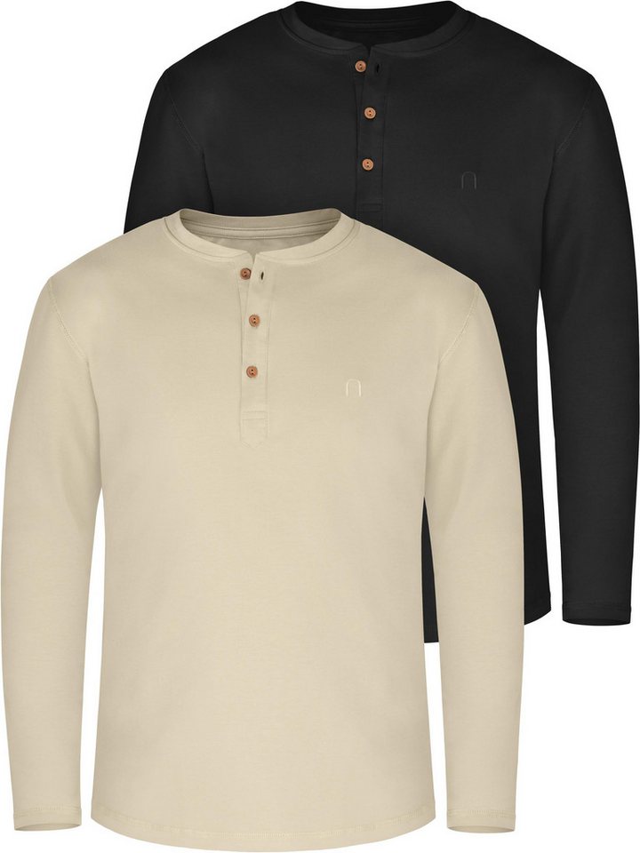 normani Langarmshirt 2er Set Herren Langarm Shirts aus Bio-Baumwolle Basic Henley Shirt für Männer GOTS-zertifiziert von normani