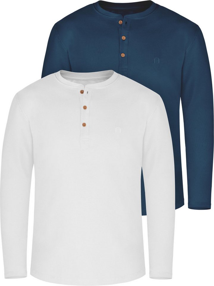 normani Langarmshirt 2er Set Herren Langarm Shirts aus Bio-Baumwolle Basic Henley Shirt für Männer GOTS-zertifiziert von normani