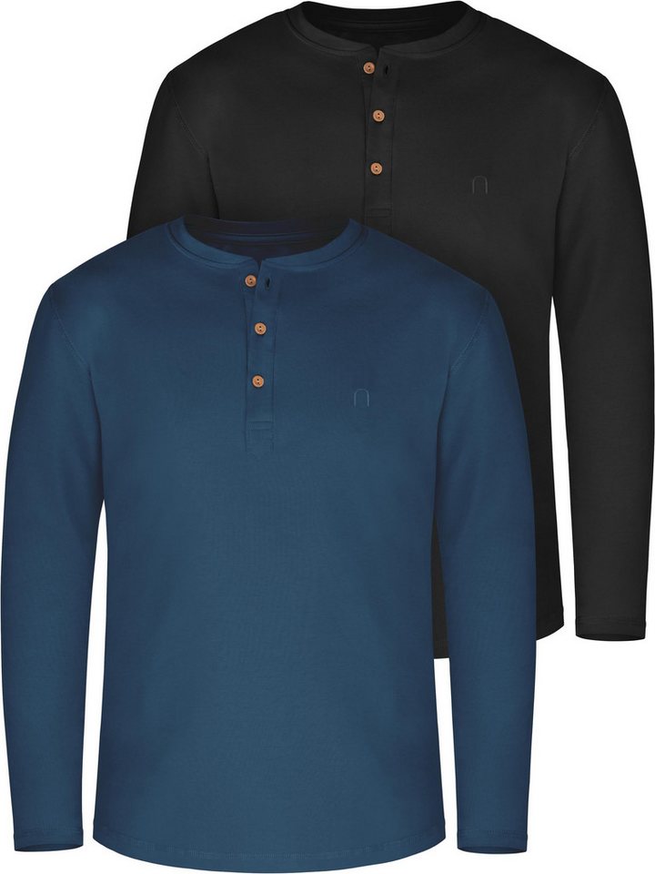 normani Langarmshirt 2er Set Herren Langarm Shirts aus Bio-Baumwolle Basic Henley Shirt für Männer GOTS-zertifiziert von normani