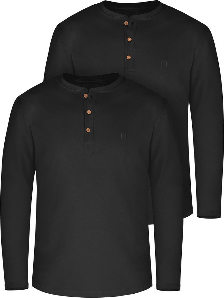 normani Langarmshirt 2er Set Herren Langarm Shirts aus Bio-Baumwolle Basic Henley Shirt für Männer GOTS-zertifiziert von normani