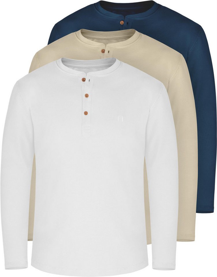 normani Langarmshirt 3er Set Herren Langarm Shirts aus Bio-Baumwolle Basic Henley Shirt für Männer GOTS-zertifiziert von normani