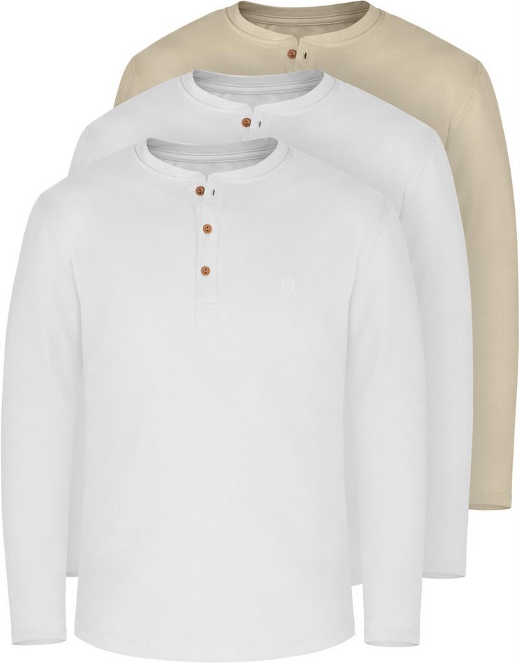normani Langarmshirt 3er Set Herren Langarm Shirts aus Bio-Baumwolle Basic Henley Shirt für Männer GOTS-zertifiziert von normani