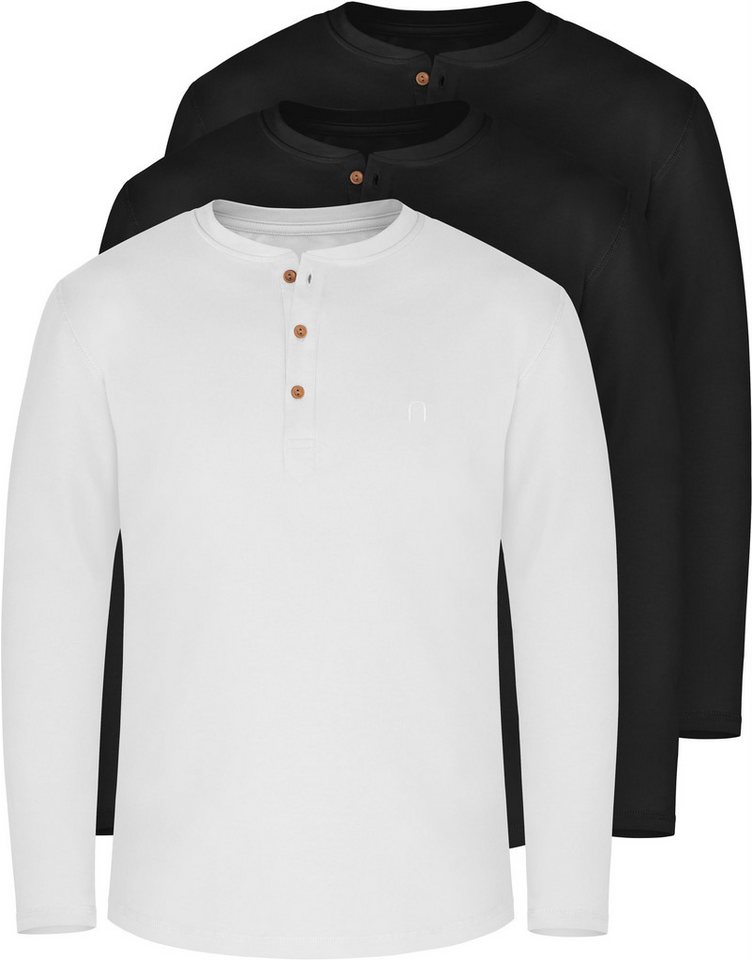 normani Langarmshirt 3er Set Herren Langarm Shirts aus Bio-Baumwolle Basic Henley Shirt für Männer GOTS-zertifiziert von normani