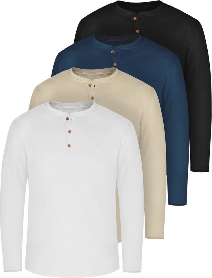 normani Langarmshirt 4er Set Herren Langarm Shirts aus Bio-Baumwolle Basic Henley Shirt für Männer GOTS-zertifiziert von normani
