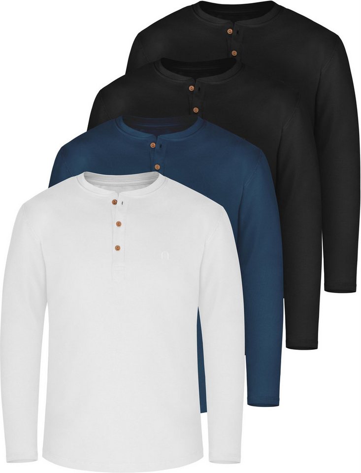 normani Langarmshirt 4er Set Herren Langarm Shirts aus Bio-Baumwolle Basic Henley Shirt für Männer GOTS-zertifiziert von normani