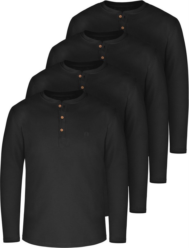 normani Langarmshirt 4er Set Herren Langarm Shirts aus Bio-Baumwolle Basic Henley Shirt für Männer GOTS-zertifiziert von normani