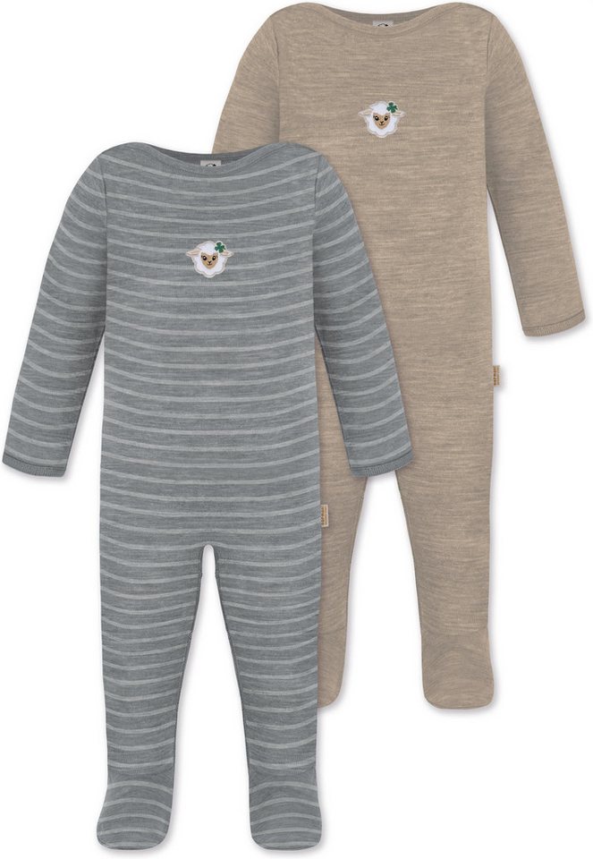 normani Langarmwickelbody 2er Pack MERINO Baby Merino Strampler „Levin" Baby Schlafanzug Schlafstrampler mit Füßen aus Merinowolle von normani