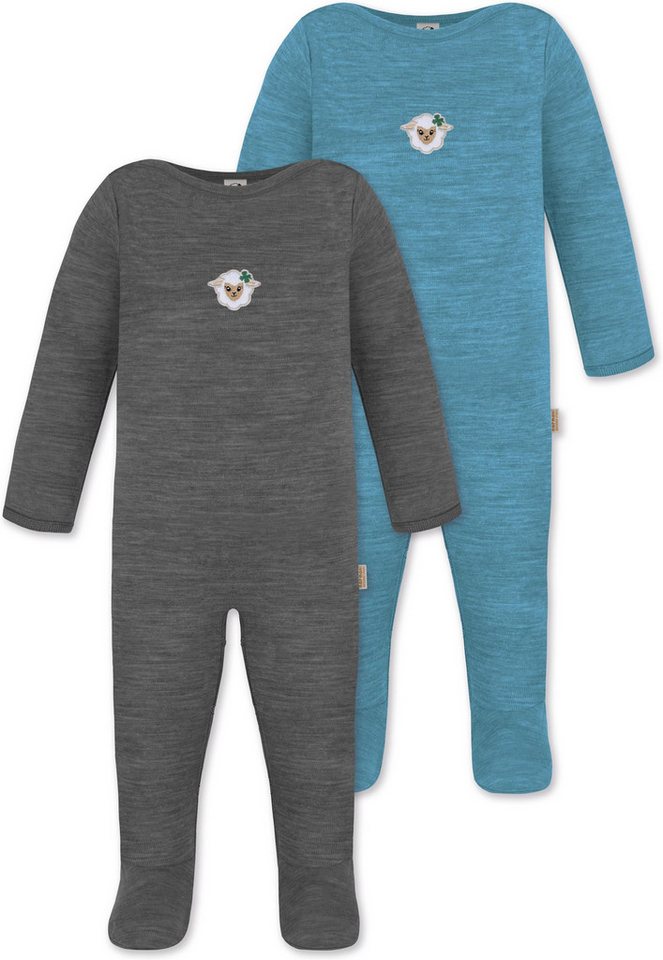 normani Langarmwickelbody 2er Pack MERINO Baby Merino Strampler „Levin" Baby Schlafanzug Schlafstrampler mit Füßen aus Merinowolle von normani