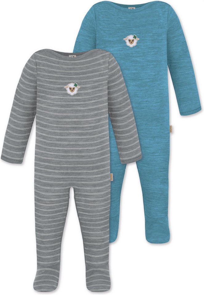 normani Langarmwickelbody 2er Pack MERINO Baby Merino Strampler „Levin" Baby Schlafanzug Schlafstrampler mit Füßen aus Merinowolle von normani