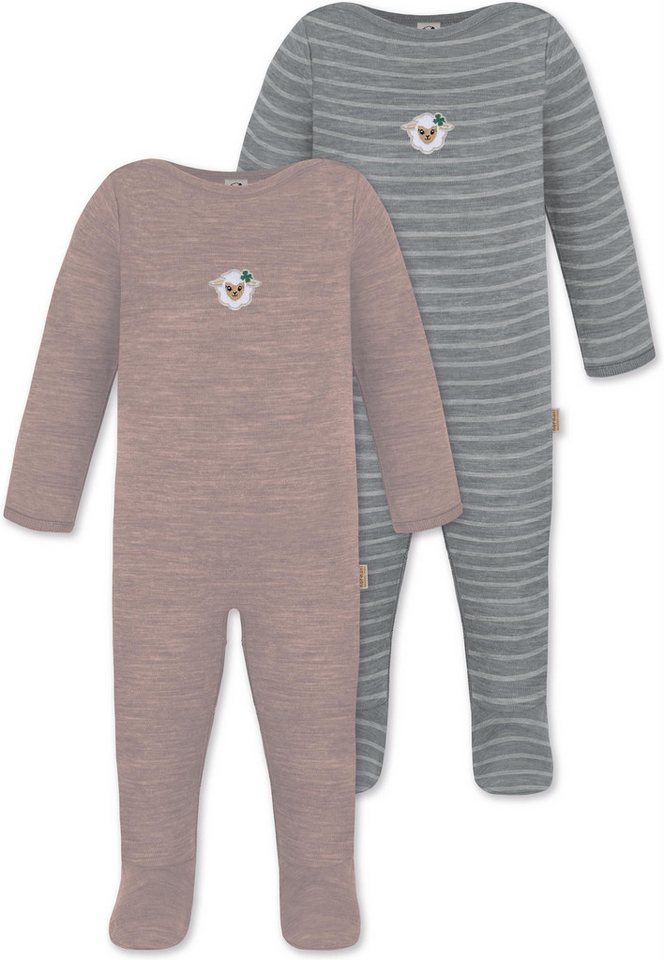 normani Langarmwickelbody 2er Pack MERINO Baby Merino Strampler „Levin" Baby Schlafanzug Schlafstrampler mit Füßen aus Merinowolle von normani