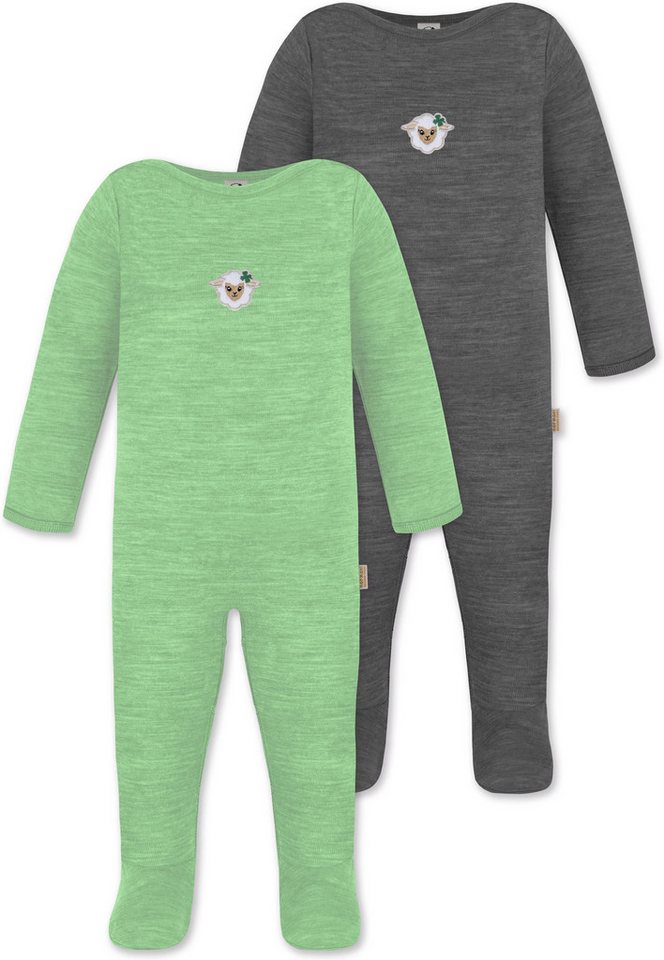 normani Langarmwickelbody 2er Pack MERINO Baby Merino Strampler „Levin" Baby Schlafanzug Schlafstrampler mit Füßen aus Merinowolle von normani
