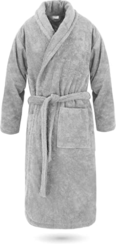 normani Luxus Bademantel | Saunamantel Flee 450 g/sm aus 100% Baumwolle für Damen und Herren in XS-6XL Farbe Grau Größe XS von normani