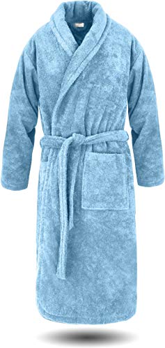 normani Luxus Bademantel | Saunamantel Flee 450 g/sm aus 100% Baumwolle für Damen und Herren in XS-6XL Farbe Hellblau Größe S von normani