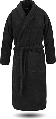 normani Luxus Bademantel | Saunamantel Flee 450 g/sm aus 100% Baumwolle für Damen und Herren in XS-8XL Farbe Schwarz Größe L von normani