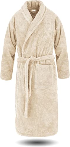 normani Luxus Bademantel | Saunamantel Flee 450 g/sm aus 100% Baumwolle für Damen und Herren in XS-6XL Farbe Beige Größe XL von normani